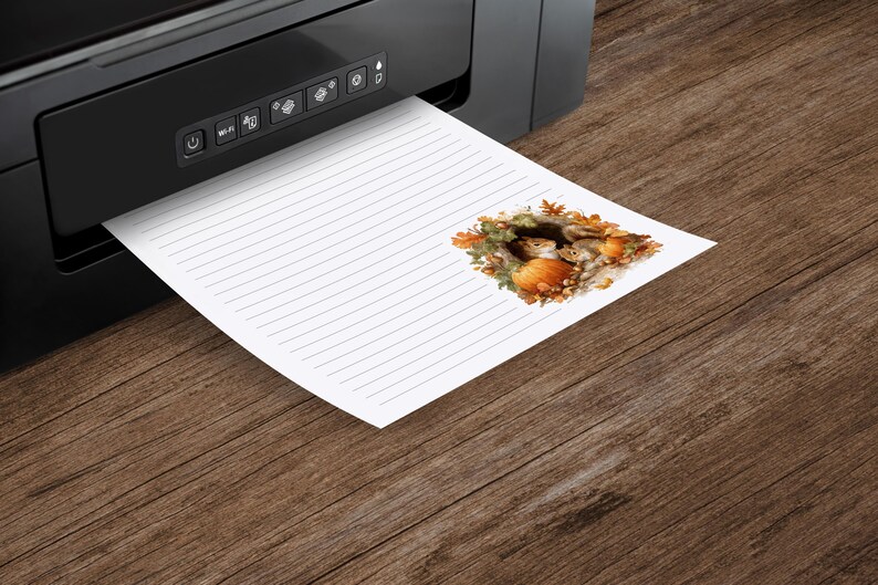Autumn Chipmunk Printable Stationery Set Lined & Unlined Fall Writing ...