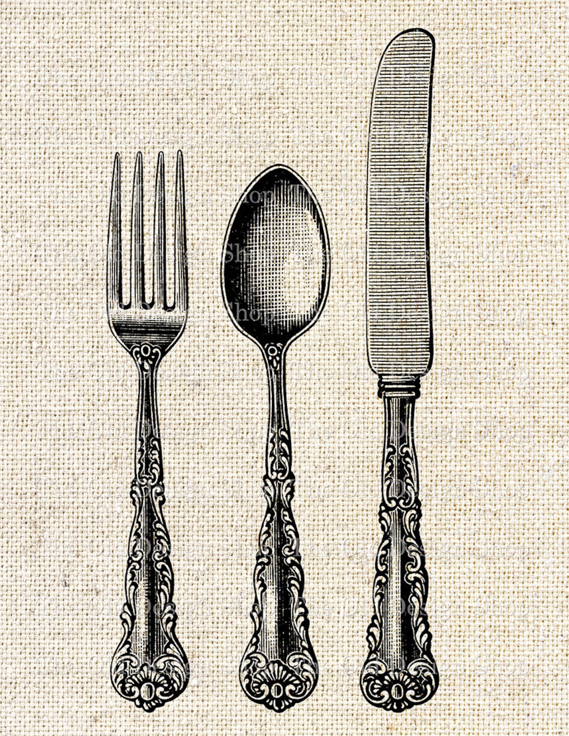 Fork Spoon Knife Vintage Clip Art Kitchen Cutlery Illustration Etsy