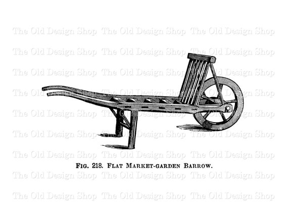 Vintage Wheelbarrow Clipart, Garden Graphics, PNG, JPG, Digital Download
