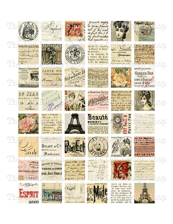 Vintage French 1 Inch Squares Printable Digital Collage Sheet Etsy