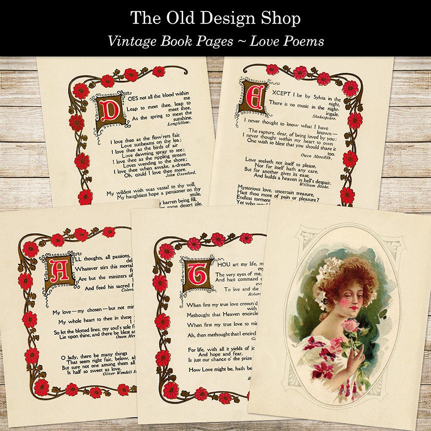 Printable Old Book Page Graphics Vintage Poetry Pages Love