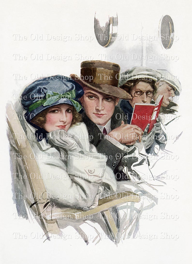 Harrison Fisher Lady and Man on Boat Deck Printable Vintage Art Digital Download JPG Image