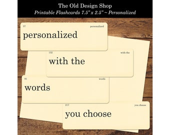 Tarjetas flash personalizadas para imprimir de gran tamaño 7.5 "x 2.5" Flash Card Words Digital Collage Sheet Formato JPG