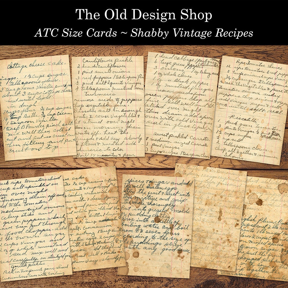 Vintage Handwritten Recipes ATC Size Journal Card Printable | Etsy
