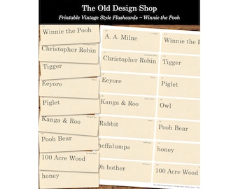 Winnie the Pooh Theme Flashcards Printable Storybook Words Vintage Retro Style Flash Card Digital Collage Sheet JPG Format