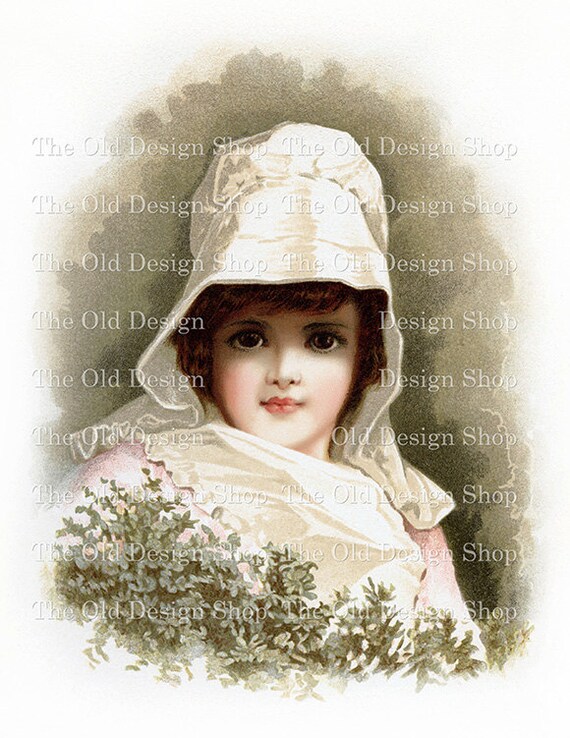 Victorian Girl in White Bonnet for Cardmaking Junk Journal Supply