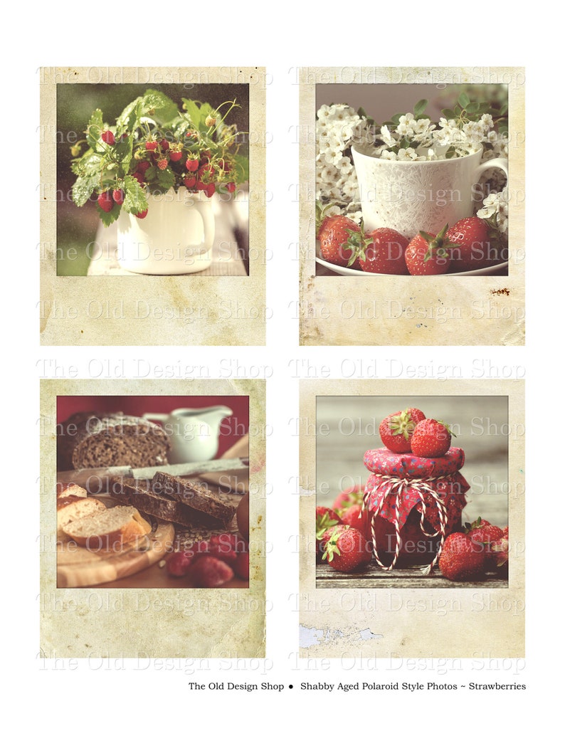 Printable Vintage Polaroid Pictures Retro Strawberries Strawberry Photographs Junk Journal Ephemera Cardmaking Supply Digital Download JPG image 3