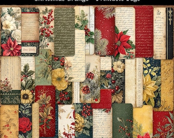 Christmas Grunge Tags Printable Vintage Holiday Ephemera Junk Journal Rustic Distressed Christmas Tags