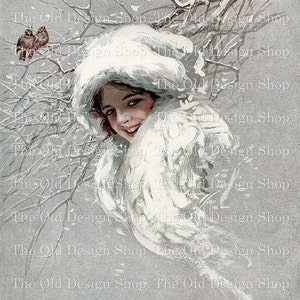 Harrison Fisher Printable Lady titled Snow Queen for Cardmaking Junk Journals Vintage Lady Graphics Commercial Use Digital Download JPG File