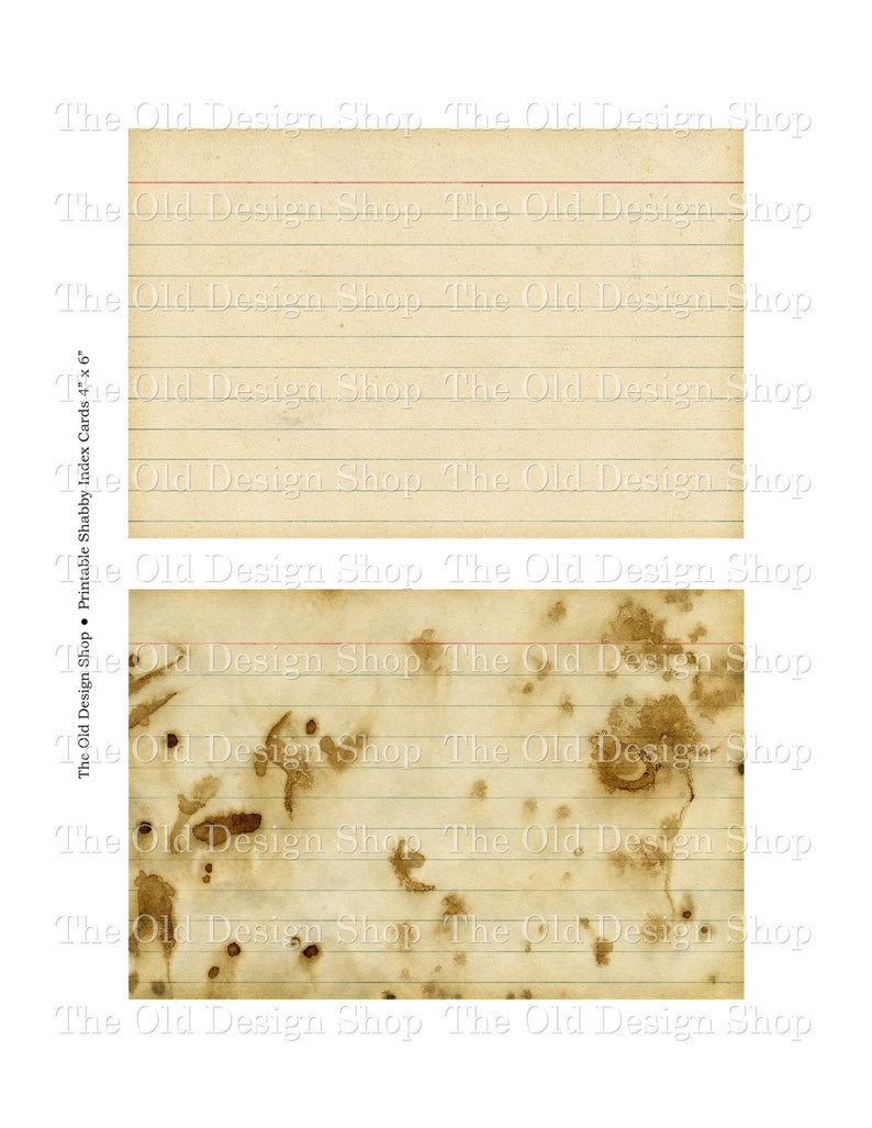 Printable Index Cards Clip Art Shabby Grunge Recipe Cards Vintage Style 4” x 6” Journal Cards Digital Download image 2