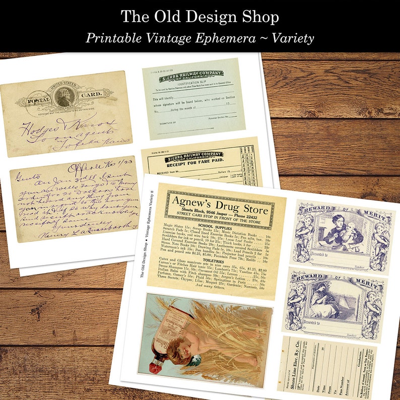 Set 1 Vintage Ephemera Variety Pack Printable Digital Download Collage ...