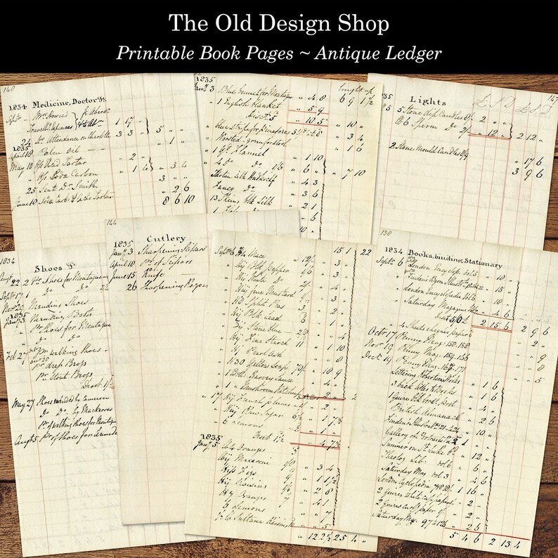 20 Antique Ledger Handwritten Vintage Printable Book Pages Etsy