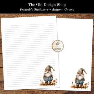Gnomo de otoño, papelería para escribir cartas, imprimible, gnomo en otoño, papelería para amigos por correspondencia para cartas escritas a mano, con y sin líneas, descarga digital