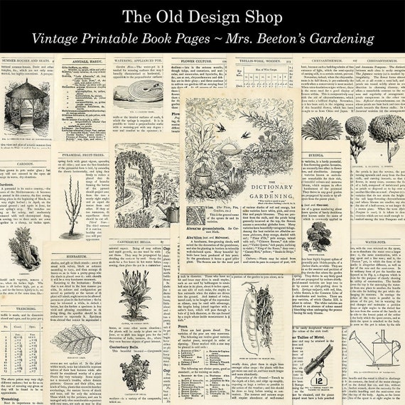 Vintage Garden Printable Mrs. Beeton’s Gardening Book Pages Commercial Use Digital Download