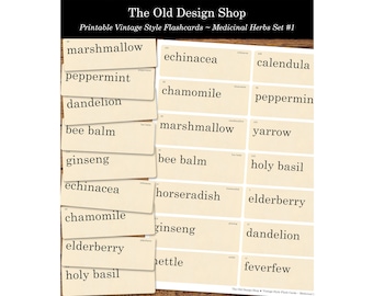 Medicinal Herbs No. 1 Printable Junk Journal Neutral Ephemera Cardmaking Supply Retro Flash Cards Botanical Words Digital Download JPG File