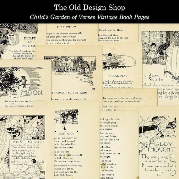 Old Book Pages for Junk Journals Cardmaking Supply Child’s Garden of Verses Commercial Use Vintage Printable Book Pages Digital Download JPG
