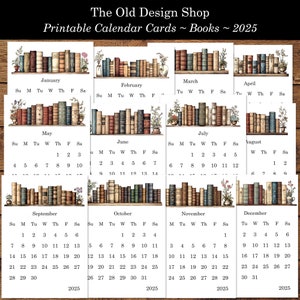 Afdrukbare 2025 boekenliefhebbers kalenderkaarten voor ongewenste tijdschriften Kaarten maken Planner kalenderkaarten Kaart maken levering digitale download JPG-indeling