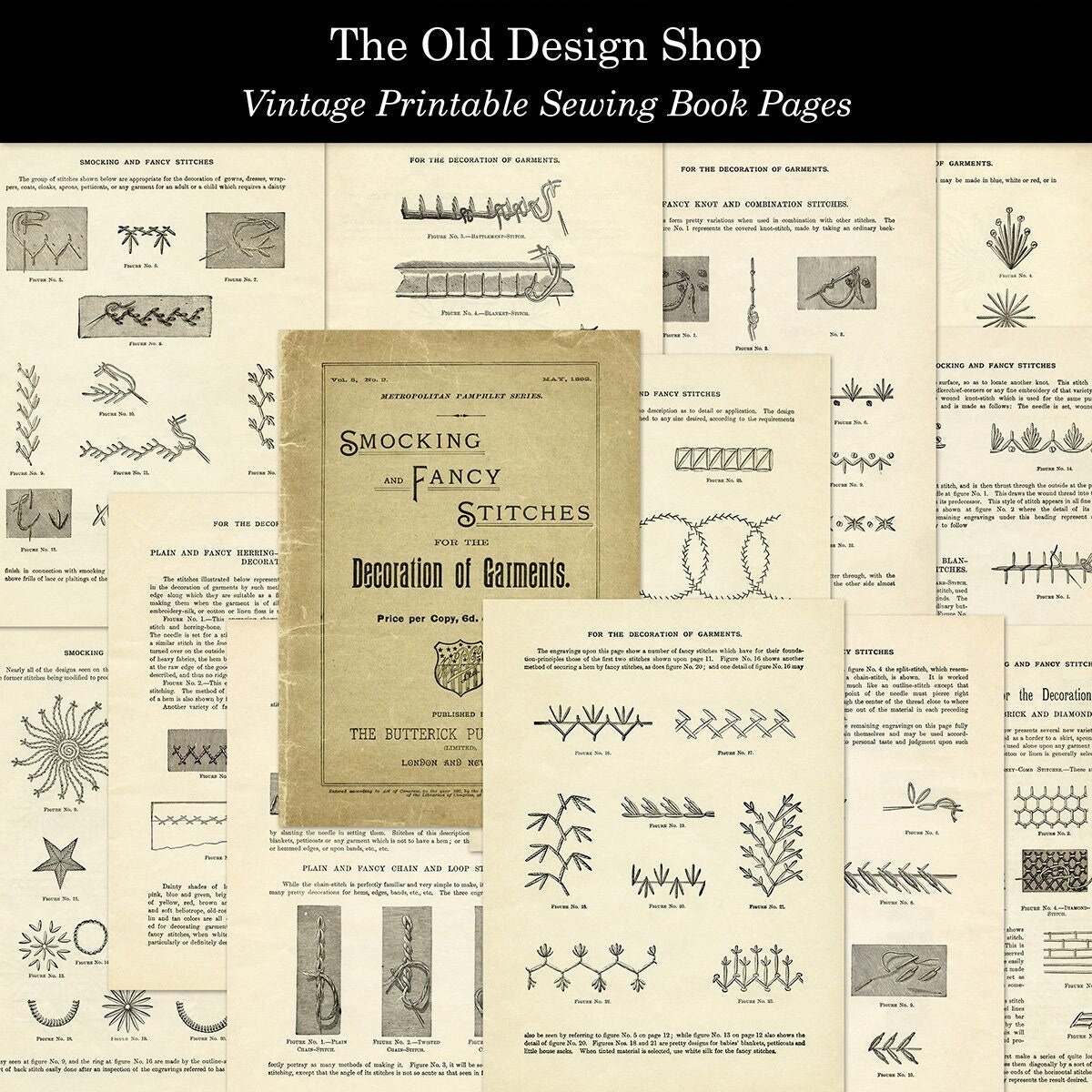 Printable Old Book Pages Stitches Illustrated Vintage Sewing Printable Old Book Pages Stitches Illustrated Vintage Sewing