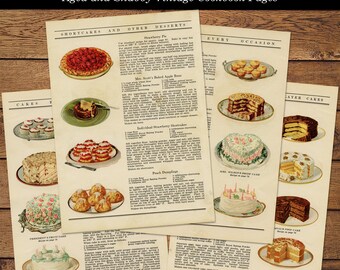 クッキングジャンクジャーナル Vintage Aged and Shabby 8 Cookbook Pages Baking