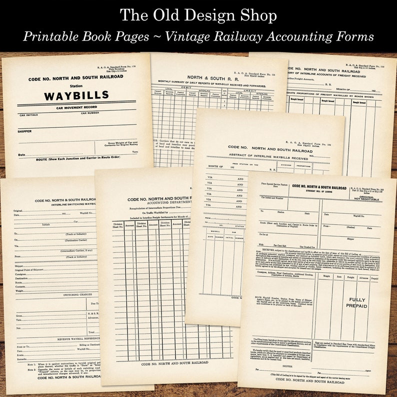 20 Antique Railway Accounting Forms Vintage Printable Book Etsy Canada