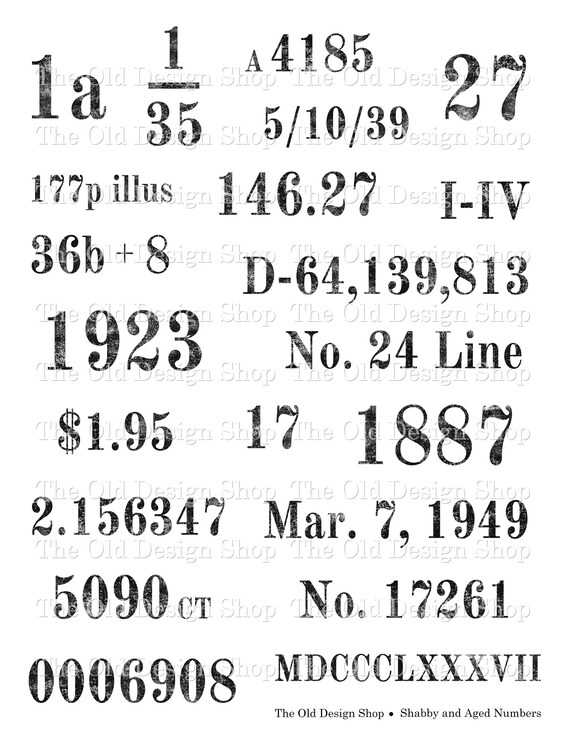 shabby aged numbers vintage style number designs printable etsy canada