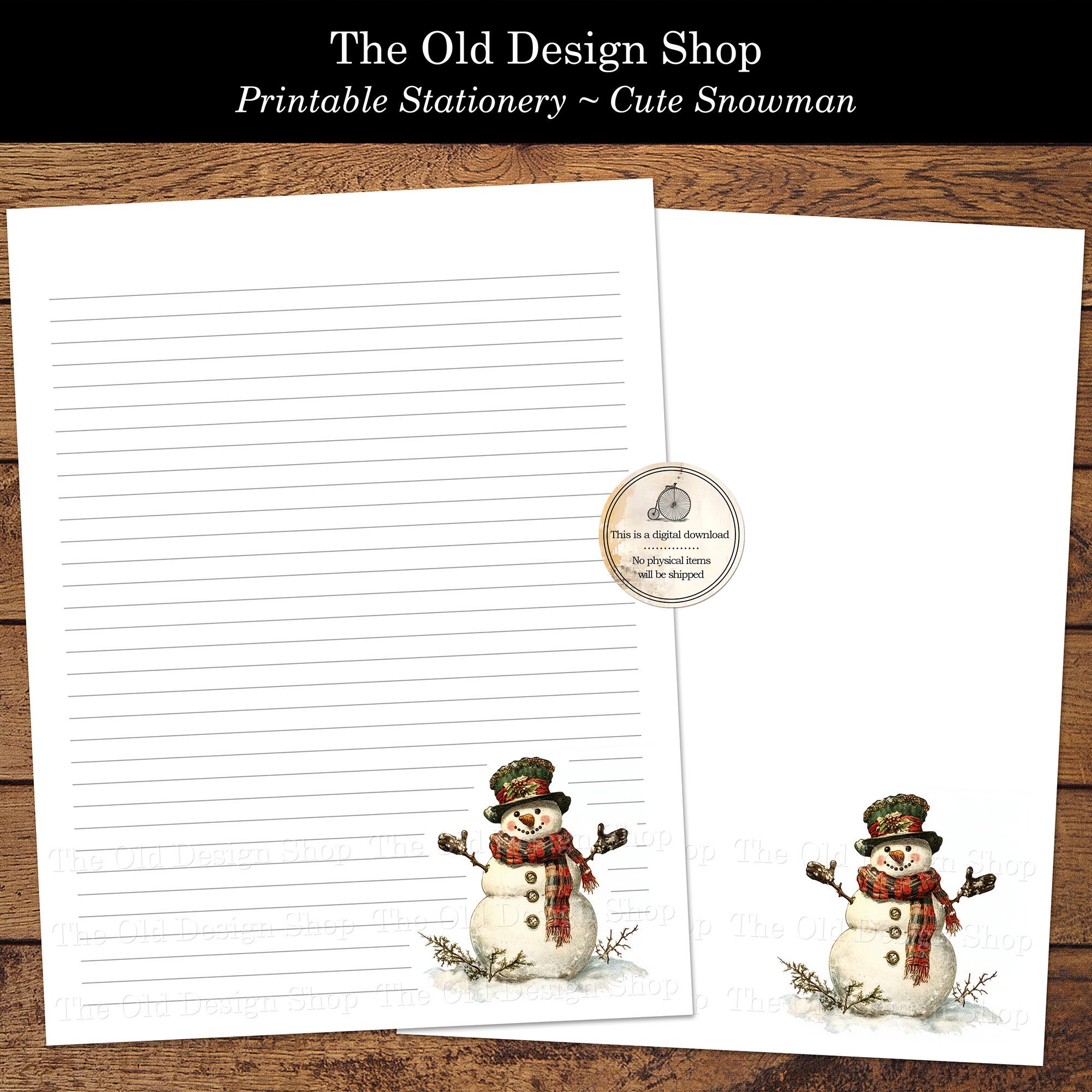 20 Blatt Süßer Schneemann Weihnachtsbriefpapier – Beidseitig Bedruckt, 100g/qm, Für Drucker & Handschrift
