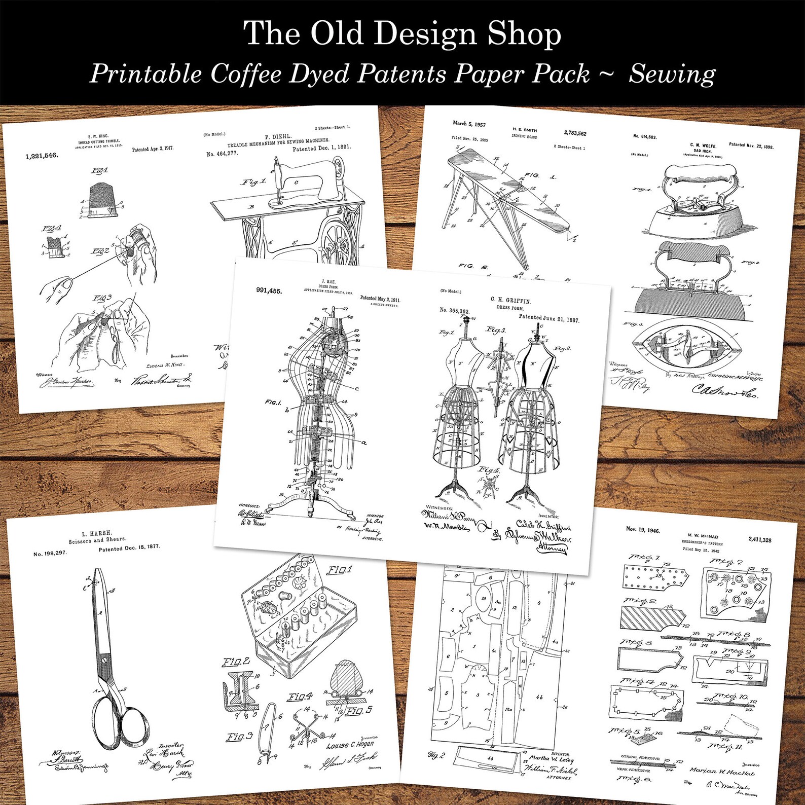 Printable Vintage Patents Paper Pack Sewing Themed Coffee Dyed - Etsy