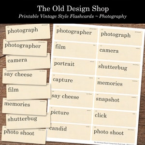 Fotografie Flashcards Afdrukbare Junk Journal Neutral Ephemera Cardmaking Supply Retro Vintage Flash Card Fotografie Woorden Digitale Download