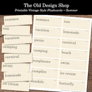 Zomer Flashcards Afdrukbare Junk Journal Ephemera Retro Vintage Flash Card Zomer Flashcard Woorden Cardmaking Supply Digitale Download JPG