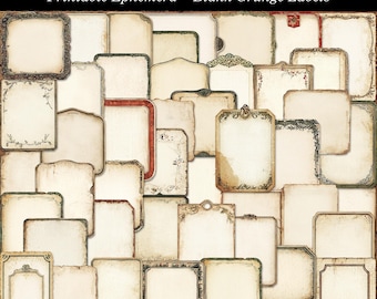Tomma grungeetiketter, journalkit, utskrivbara ephemera-etiketter, shabby-etiketter, etiketter för skräpjournaler, pappersarbete, korttillverkningsmaterial, digital nedladdning