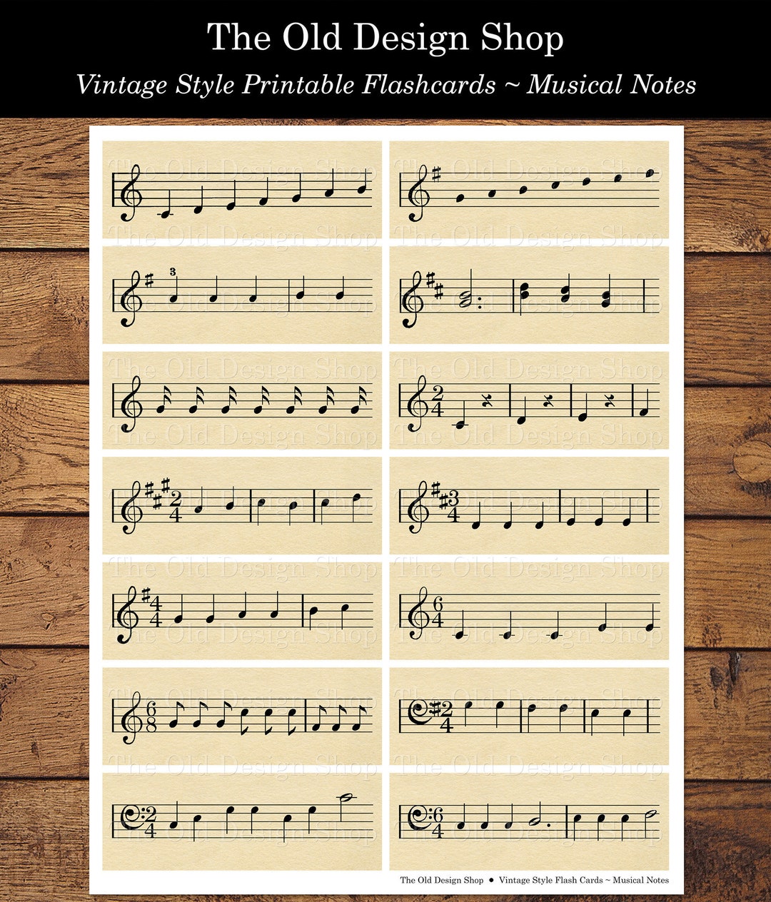 Music Flashcards Printable Vintage Style Ephemera Musical Notes Flash ...