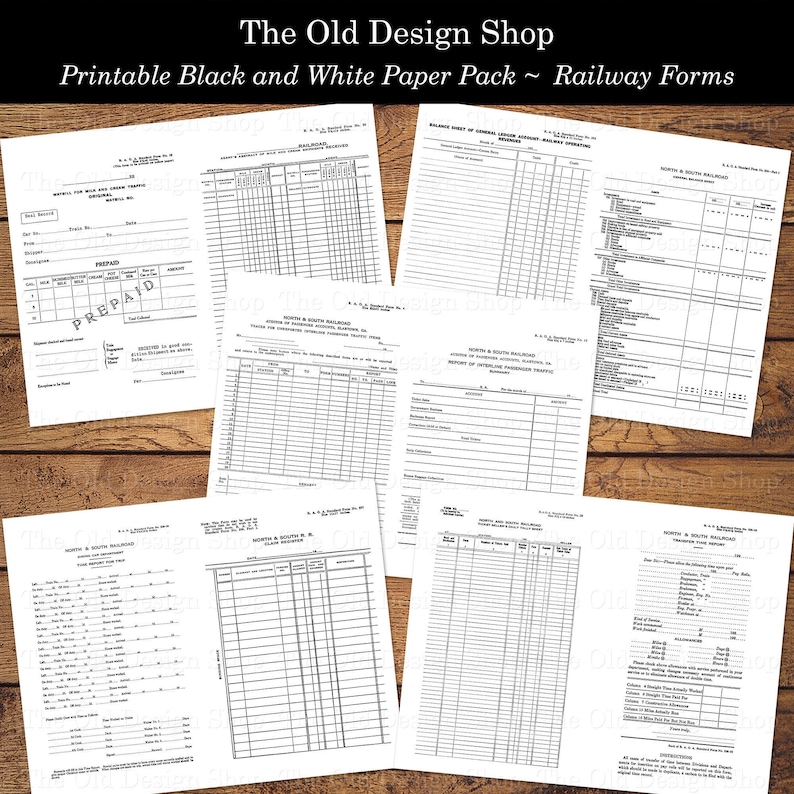 Rail Form Example Vintage Railway Forms Printable Ink Saving Black and White PLUS Coffee ...