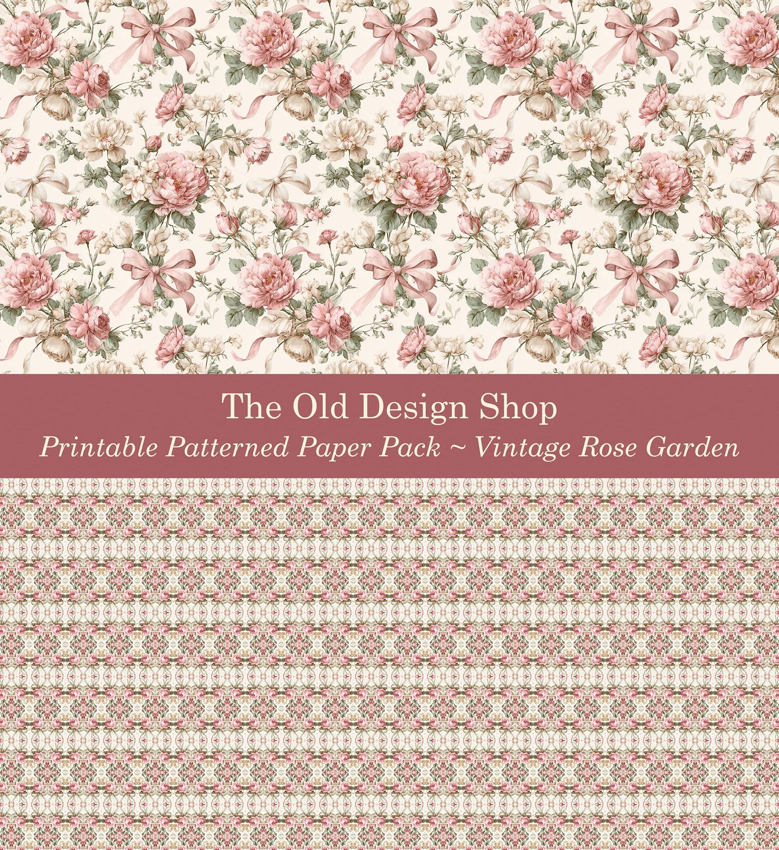 Vintage Rose Garden Digital Paper Pack Printable Romantic Pink Cottage ...