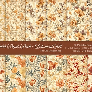 Junk Journal Pages Printable Fall Paper Pack Vintage Inspired Autumn Floral Wallpaper Backgrounds Junk Journal Supply Digital Download