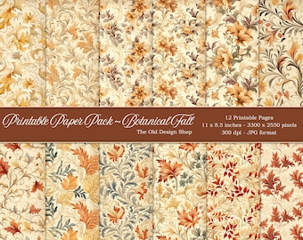Junk Journal Pages Printable Fall Paper Pack Vintage Inspired Autumn Floral Wallpaper Backgrounds Junk Journal Supply Digital Download