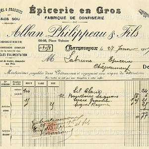 Vintage französische Rechnung Druckbare Ephemera für Junk Journals Cardherstellung Versorgung Januar Alte Quittung Kommerzielle Nutzung Digitaler Download JPG-Format