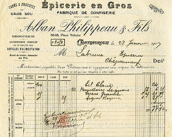 Vintage French Invoice Printable Ephemera January 1917 Receipt Commercial Use Digital Download JPG Image