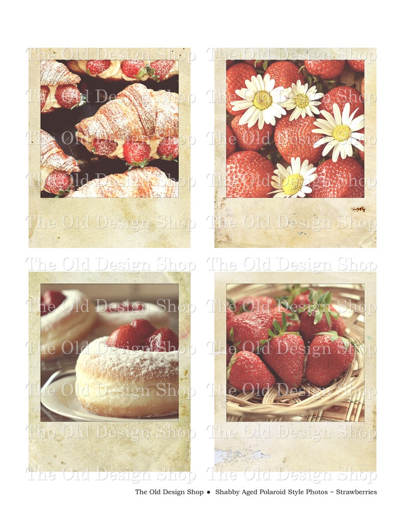 Printable Vintage Polaroid Pictures Retro Strawberries Strawberry Photographs Junk Journal Ephemera Cardmaking Supply Digital Download JPG image 2