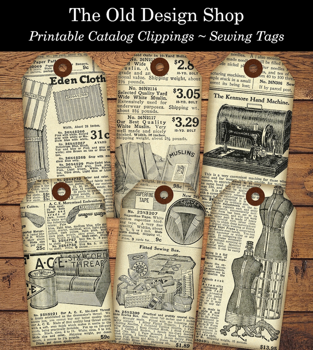 Printable Sewing Tags for Junk Journals Cardmaking Supply Neutral ...