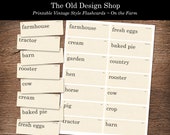 Printable Farm Flashcards Junk Journal Ephemera Vintage Flashcard Clipart Farm Words Cardmaking Supply Digital Download Flash Card