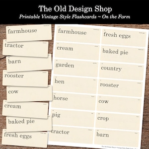 Afdrukbare boerderij Flashcards Junk Journal Ephemera Vintage Flashcard Clipart boerderij woorden Cardmaking aanbod digitale Download Flash Card