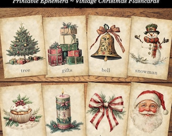 Tarjetas didácticas navideñas, tarjetas didácticas navideñas antiguas imprimibles, descarga digital