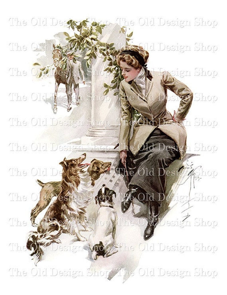 Harrison Fisher Victorian Lady With Dogs Vintage Lady Graphics for ...