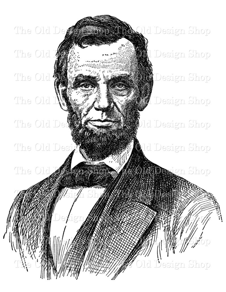 Abraham Lincoln Clip Art Vintage Illustration Commercial Use Digital Stamp Transfer Image PNG JPG Formats image 1