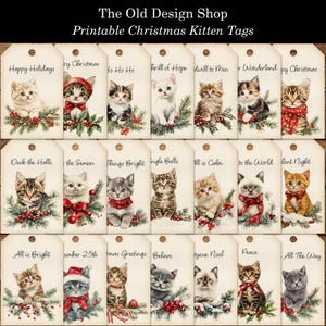 Afdrukbare kerstkatje Tags kortstondige voor ongewenste tijdschriften Levering van kaarten maken schattige kittens afdrukbare kat cadeaukaartje digitale download JPG-formaat