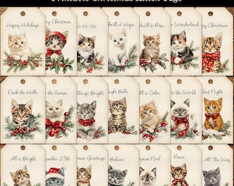Printable Christmas Kitten Tags Ephemera for Junk Journals Cardmaking Supply Cute Kittens Printable Cat Gift Tag Digital Download JPG Format