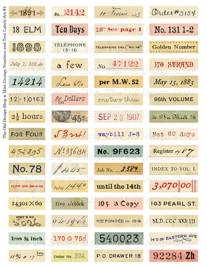 Number Labels Mini Shabby Numbers and Text Label Tags Set 4 Printable ...
