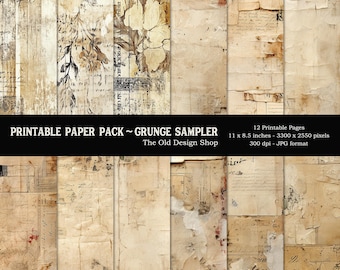 Digital Paper Printable Grunge Sampler Junk Journal Paper Pack Shabby Papers for Junk Journals Cardmaking Supply Digital Download JPG Format