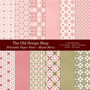 Papier numérique Signatures pour le journal indésirable Shabby Chic Fournitures de fabrication de cartes Fournitures pour albums de scrapbooking Papier de fond aux baies rouges et roses Téléchargement instantané JPG