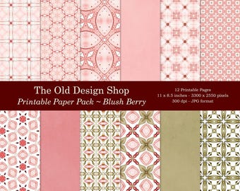 Digital Paper Shabby Chic Junk Journal Signatures Cardmaking Supplies Scrapbook Supply Blush Berry Background Paper Instant Download JPG